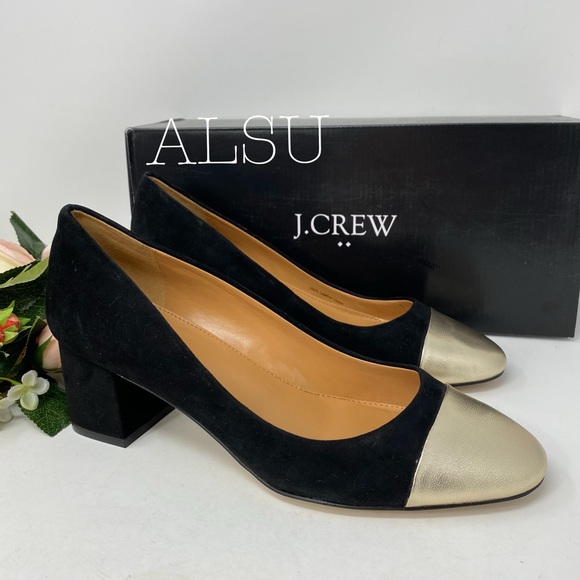 J.Crew Bryn midblock heels Metallic Captoe Suede - Picture 7 of 8